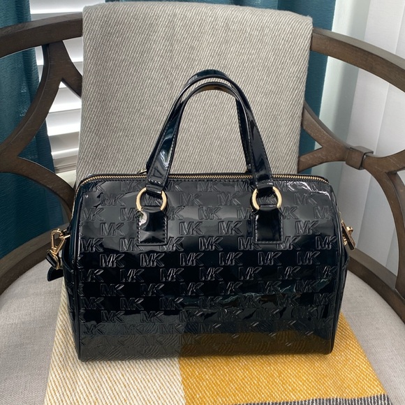 Michael Kors Mason Duffle Satchel Black Embossed Women's Handbag - Picture 1 of 3
